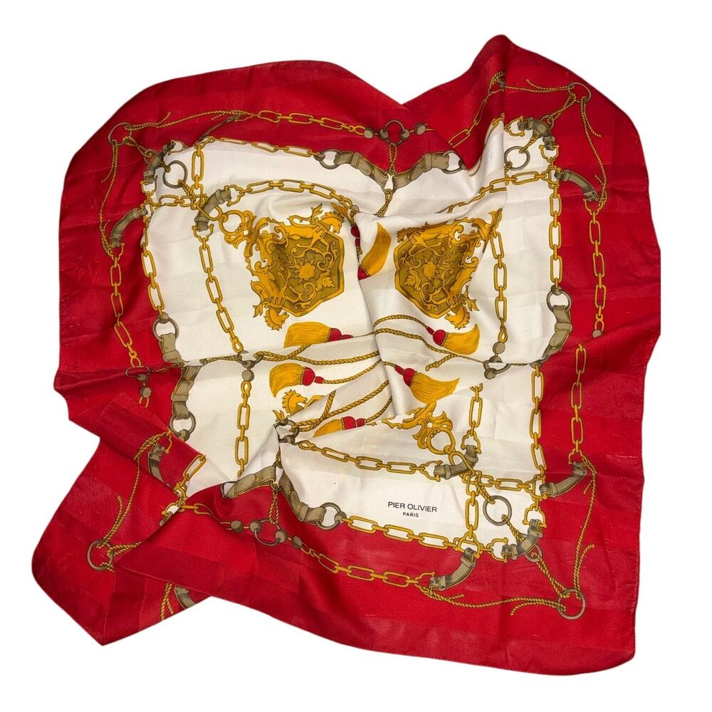 Pier Olivier Paris Vintage Equestrian Art Square Red Print Scarf 30"square